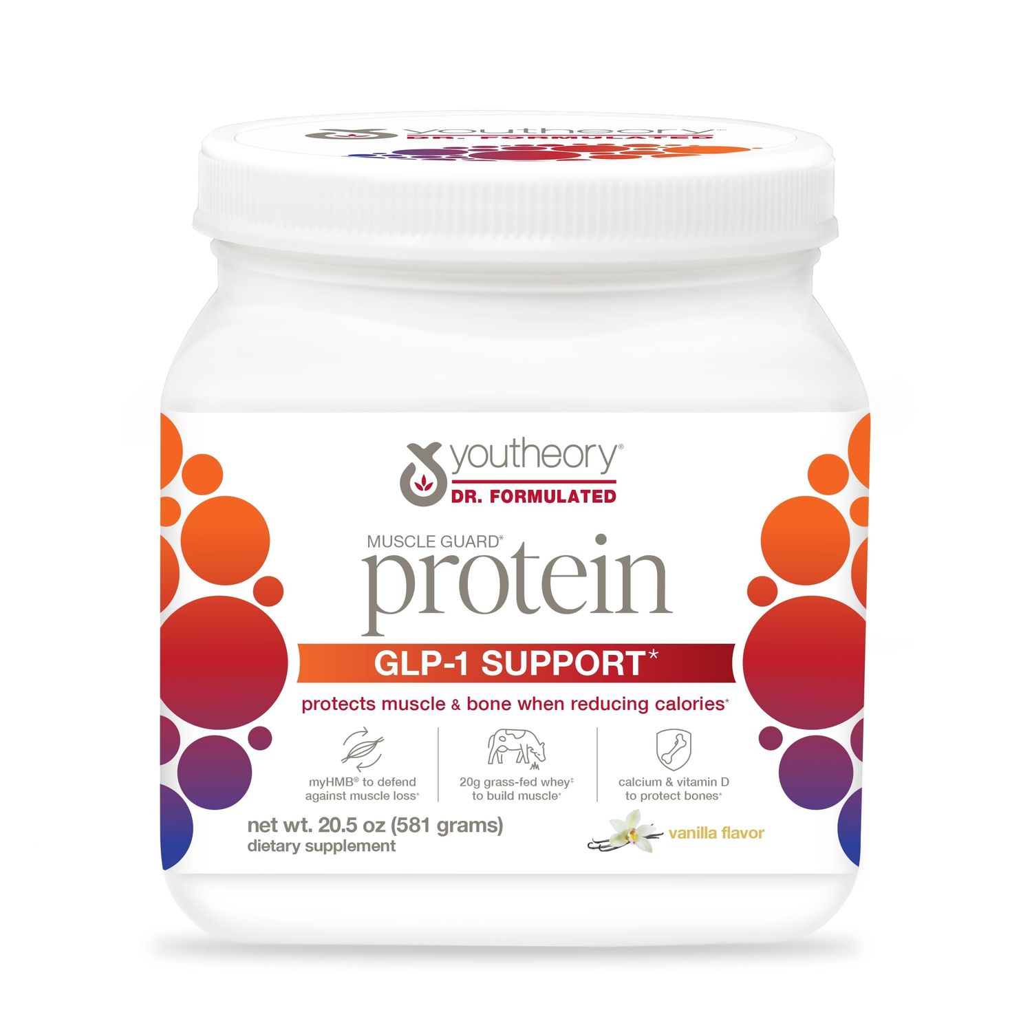 Youtheory Muscle Guard Protein GLP-1 Support - Whey Protein Powder Supplement - for GLP-1 Users - Supports Muscle &amp; Bone - with myHMB, Calcium &amp; Vitamin D - 20.5 oz Powder