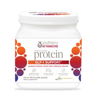Youtheory Muscle Guard Protein GLP-1 Support - Whey Protein Powder Supplement - for GLP-1 Users - Supports Muscle &amp; Bone - with myHMB, Calcium &amp; Vitamin D - 20.5 oz Powder