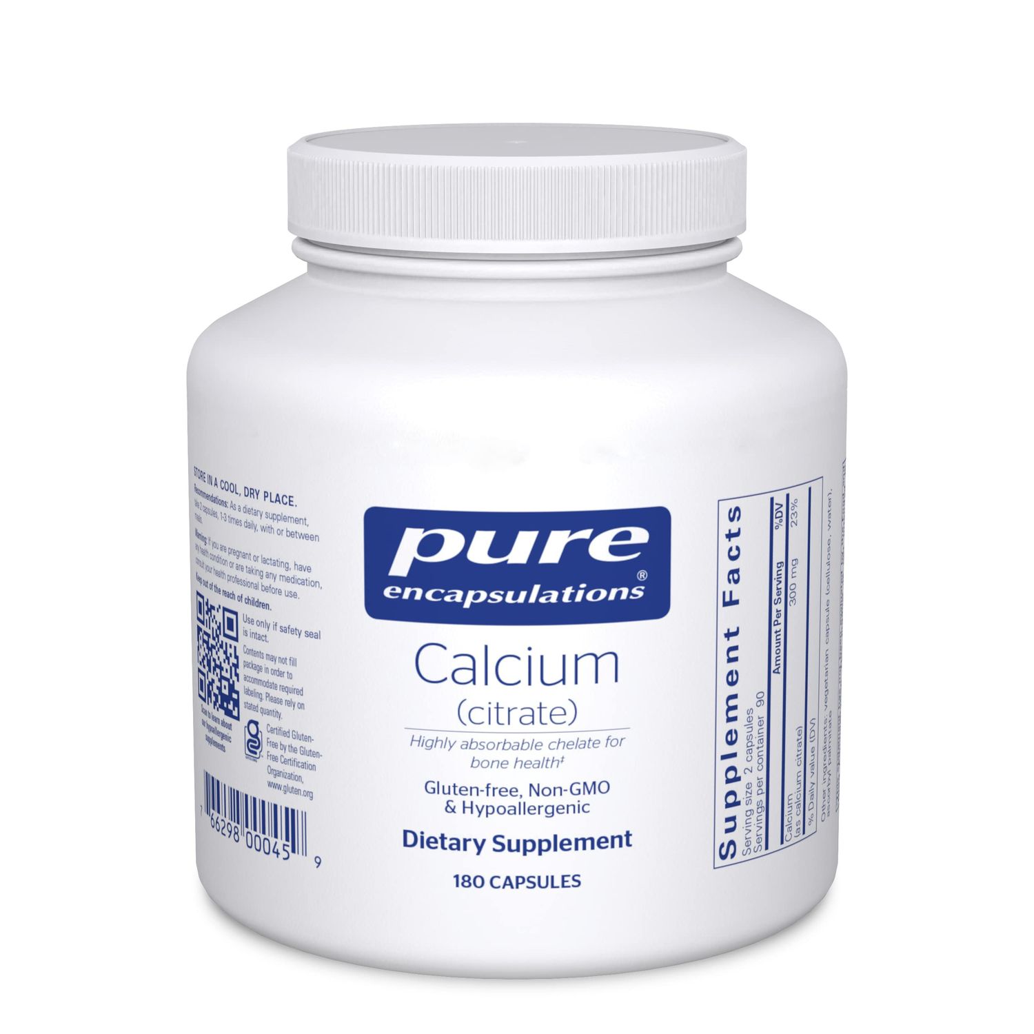 Pure Encapsulations Calcium (Citrate) - Supplement for Bone, Teeth, Colon, and Cardiovascular Health Support* - with Premium Calcium Citrate - 180 Capsules