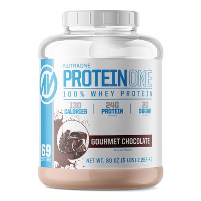 ProteinOne Whey Protein by NutraOne -Promote Recovery and Build Muscle with a Protein Shake Powder for Men &amp; Women (Gourmet Chocolate - 5 lbs)