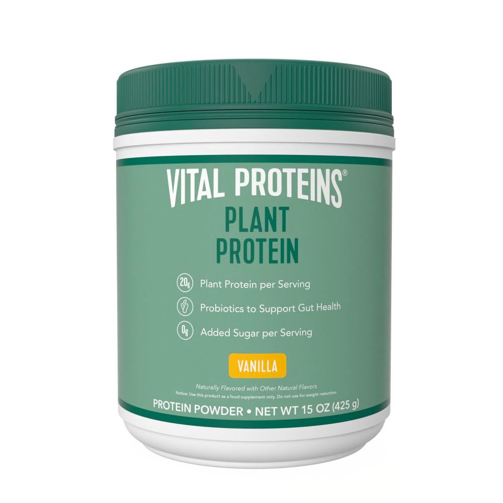 Vital Proteins Protein Powder - 20g Plant Based Protein with Chickpea - 1B CFU Probiotic for Gut Health, No Added Sugar - Vanilla, 15 oz