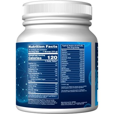MRM Nutrition Egg White Protein | Vanilla Flavored | 23g Fat-Free Protein | with Digestive enzymes | Highest Biological Value | Clinically Tested | 20 Servings