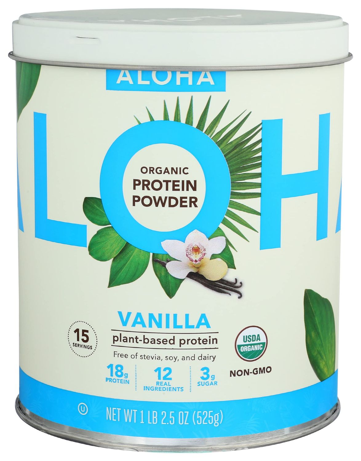 Aloha Organic Plant-Based Protein Powder, Vanilla, 18g Protein, USDA Certified Organic, Gluten Free &amp; Non-GMO, 525 Gm (Pack of 1)