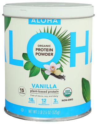 Aloha Organic Plant-Based Protein Powder, Vanilla, 18g Protein, USDA Certified Organic, Gluten Free &amp; Non-GMO, 525 Gm (Pack of 1)