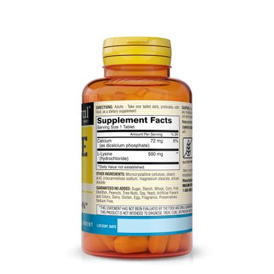 MASON NATURAL L-Lysine 500 mg with Calcium - Improved immune Function, Enhanced Nutrient Absorption, Essential Amino Acid, 100 Tablets