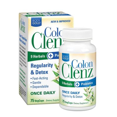 Body Gold Colon Clenz Regularity &amp; Detox Formula | Once Daily Support with 9 Herbs + Active Probiotics | 75 CT