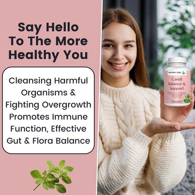 NUTRITION LABS BE BETTER Candida Yeast Cleanse Supplement for Women & Men. Gut Flora & pH Level, Intestinal Health W/Probiotics. Anti Yeast Overgrowth W/Oregano, Caprylic Acid 60 CT
