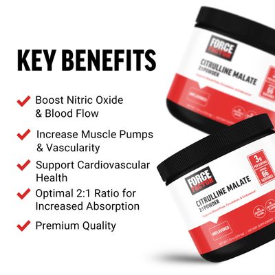 FORCE FACTOR Citrulline Malate 2:1, L Citrulline Supplement for Men to Boost Nitric Oxide, Blood Flow, Muscle Pumps, and Performance, L Citrulline Powder Pump Supplement, Unflavored, ~66 Servings