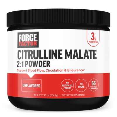 FORCE FACTOR Citrulline Malate 2:1, L Citrulline Supplement for Men to Boost Nitric Oxide, Blood Flow, Muscle Pumps, and Performance, L Citrulline Powder Pump Supplement, Unflavored, ~66 Servings