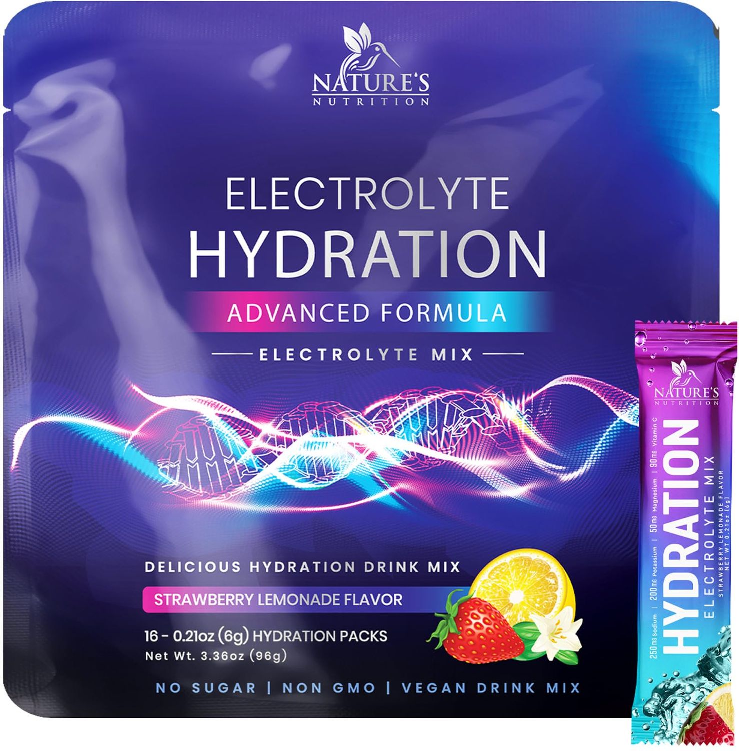 Electrolytes Powder Hydration Packets | Sugar Free Recovery Electrolyte Drink Mix Powder Replenisher in Convenient On the Go Hydration Packets | Non-GMO, Vegan, Keto, Strawberry Lemonade - 16 Servings
