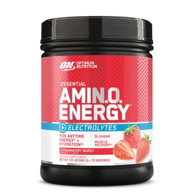 Optimum Nutrition Essential AMIN.O Energy &amp; Electrolytes - Energy, Focus &amp; Post-Workout Muscle Recovery - Strawberry Pre-Workout Electrolyte Powder Drink - Strawberry Burst, 1.51 lb (72 Servings)