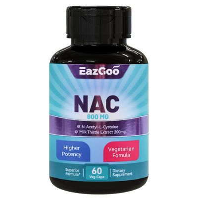 EAZGOO NAC Supplement N-Acetyl Cysteine 800mg, with Milk Thistle 200mg, Non-GMO, Gluten Free - 60 Capsules