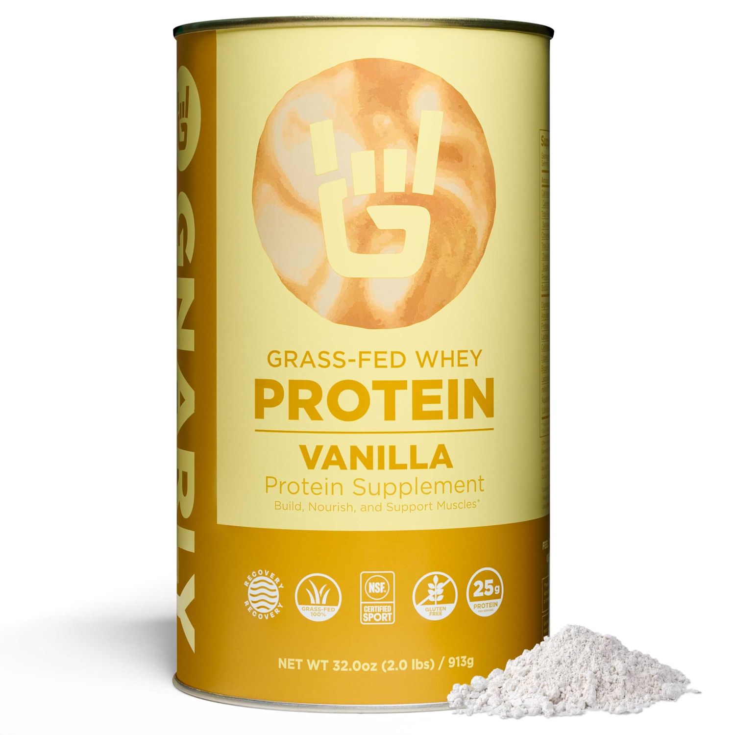 Gnarly Nutrition Vanilla Protein Powder - Grass Fed Whey Protein Powder, NSF Sport Certified, Smooth Taste, Sports Nutrition, Muscle Repair, 25g Protein - Vanilla, 32 Oz