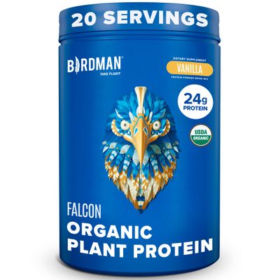 BIRDMAN Falcon Organic Vegan Protein Powder Vanilla, 24g Protein, Sugar Free, Probiotics, Low Carb, Keto Friendly, Dairy Free, Lactose Free, Non Whey, Plant Based Pea Protein Powder - 20 Servings
