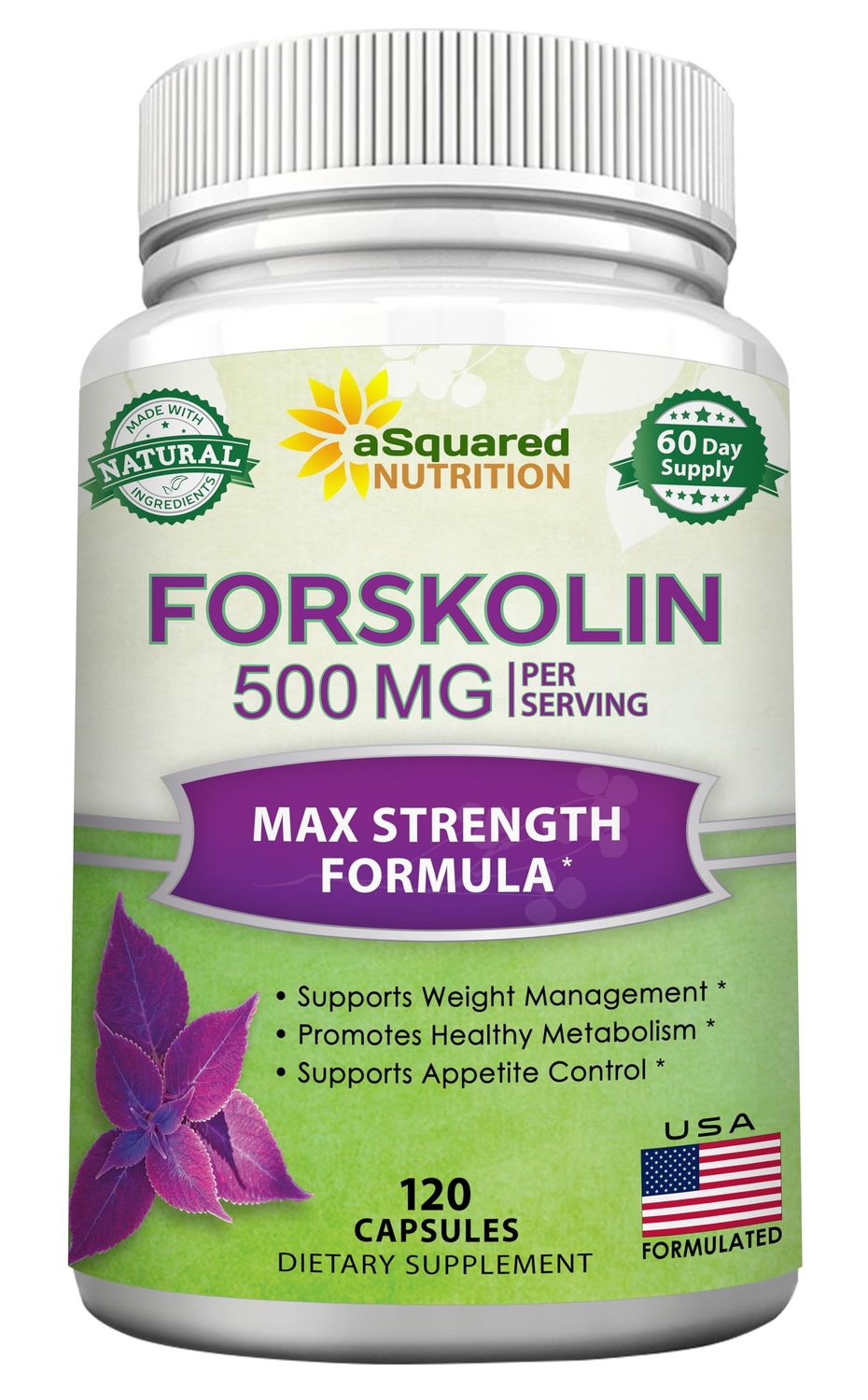 aSquared Nutrition Forskolin 500mg Max Strength -120 Capsules, Natural Supplement for Pure Weight Loss Fuel, Coleus Forskohlii Root-Forskolin Diet Pills, Belly Buster Pure Fat Burner 2X Slim Trim Lose