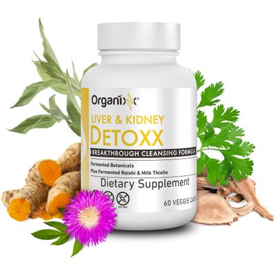 Organixx Kidney &amp; Liver Support Cleanse Supplement, Milk Thistle Reishi Herbal Formula For Digestive Health, Kidney &amp; Liver Health, Sleep &amp; Energy Support, Gluten Free, Non GMO, 60 Vegetarian Capsules