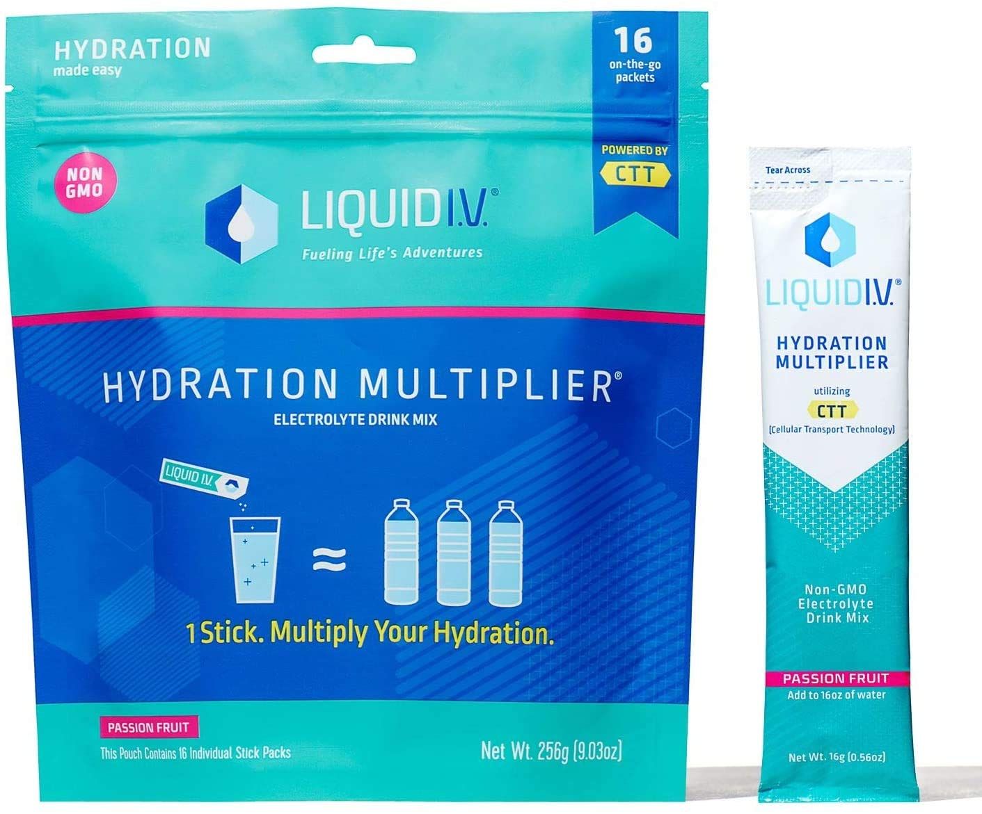 Liquid I.V. Hydration Multiplier - Passion Fruit - Hydration Powder Packets | Electrolyte Powder Drink Mix | Convenient Single-Serving Sticks | Non-GMO | 16 Servings (Pack of 1)