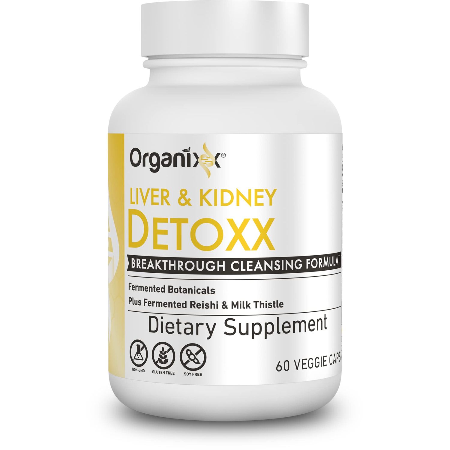 Organixx Kidney &amp; Liver Support Cleanse Supplement, Milk Thistle Reishi Herbal Formula For Digestive Health, Kidney &amp; Liver Health, Sleep &amp; Energy Support, Gluten Free, Non GMO, 60 Vegetarian Capsules