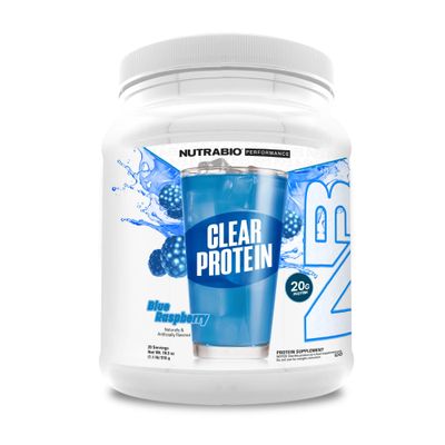 NutraBio Clear Whey Isolate Protein Powder, Delicious &amp; Refreshing Fruit Flavors, Protein Juice, No Milky Taste, No Foam, Zero Sugar, Blue Raspberry, 20 Servings