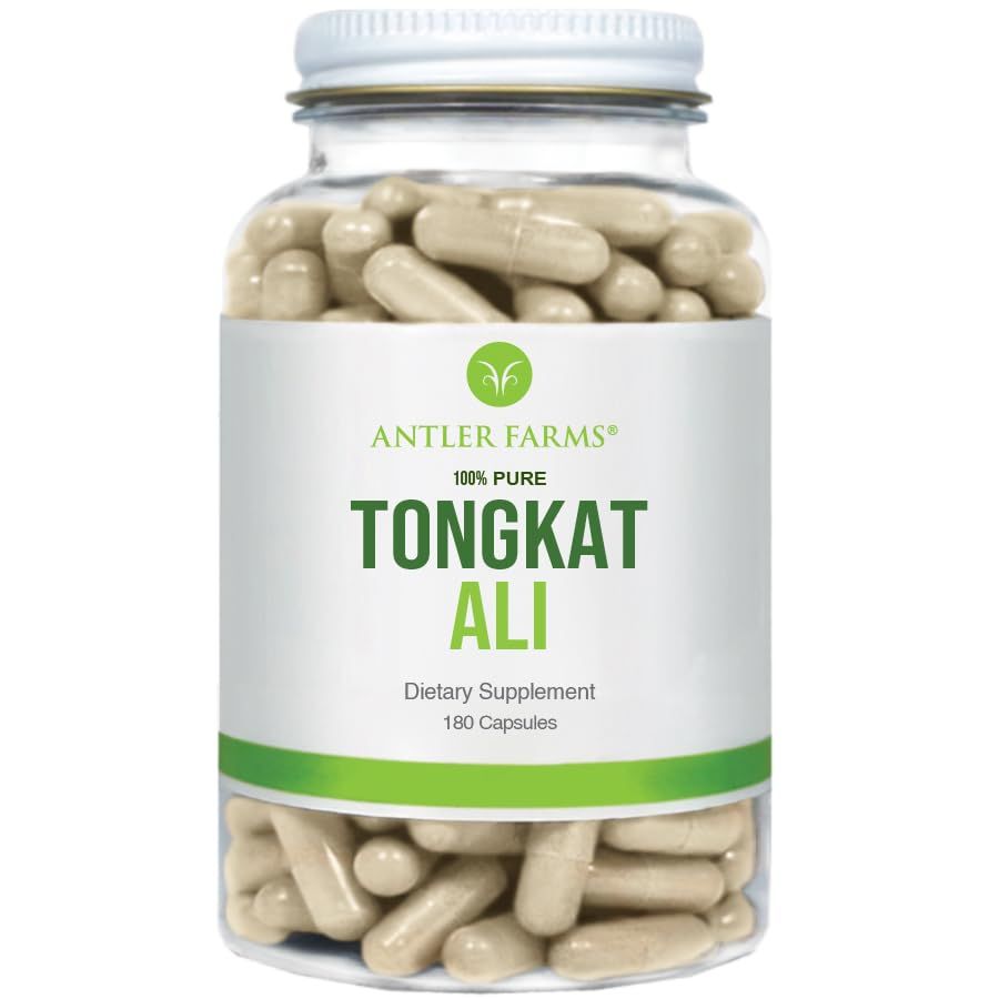 Antler Farms - 100% Pure Tongkat Ali Extract 200:1, 180 Capsules, 500mg - Eurycoma Longifolia Slow Grown Aged Roots from Indonesia - Mens Health Support, Vegan, Gluten, Soy and Dairy Free