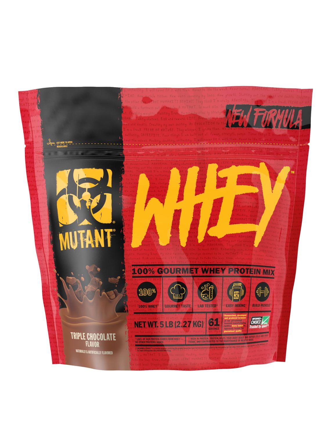 Mutant Whey - 100% Whey Protein Powder Shake, Gourmet Taste, 22g of Protein, Fast Absorbing, Easy Digesting, 5lbs - Triple Chocolate