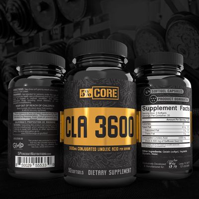 5% Nutrition Core CLA Supplement for Weight Loss, Metabolism Support &amp; Muscle Preservation | 3,600 mg of Conjugated Linoleic Acid from 4,500 mg of Safflower Oil (30 Servings / 90 Softgels)