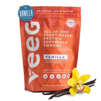 Veeg Meal Replacement Powder, All-in-One Plant-Based Protein Superfood with 50+ Superfoods &amp; Vitamins, Organic Greens &amp; Reds, MCT, Probiotics | Non GMO Vegan Protein Powder Vanilla, 15 Servings