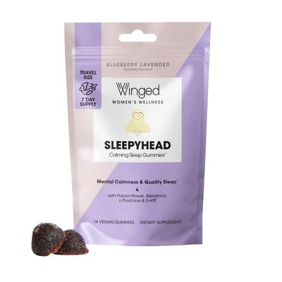 Winged Sleepyhead Gummies | Non-Habit Forming Natural Sleep Supplement | 8 Powerful Nutrients with Melatonin, L-Theanine, 5-HTP, Passionflower &amp; Lemon Balm | Blueberry Lavender Flavor (7 Servings)