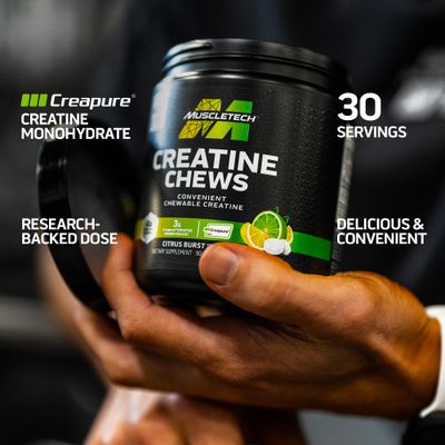 MuscleTech | Creatine Chews | Creapure | Muscle Recovery + Builder for Men & Women | Workout Supplement | 90 Chewable Candies | 30 Servings