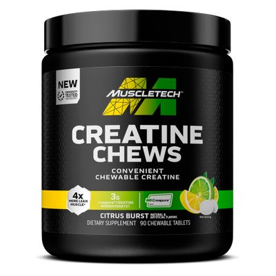 MuscleTech | Creatine Chews | Creapure | Muscle Recovery + Builder for Men &amp; Women | Workout Supplement | 90 Chewable Candies | 30 Servings
