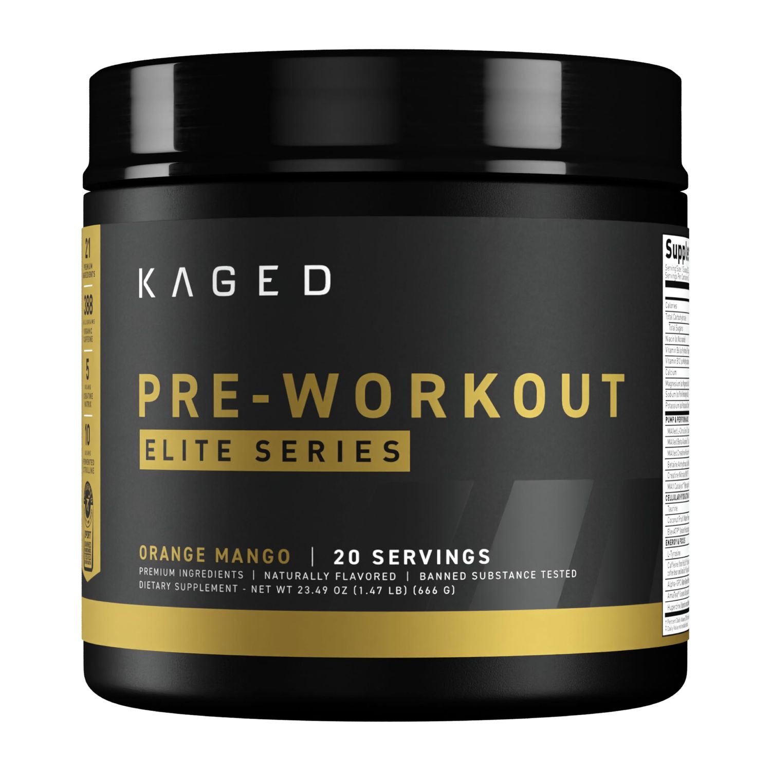 Kaged Pre Workout Powder Pre-Workout Elite for Men &amp; Women | High Stimulant for Energy, Focus, Pumps | L-Citrulline, Beta Alanine, Creatine &amp; 388mg of Organic Caffeine | Orange Mango