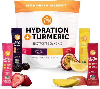 ZYN Turmeric Electrolyte Drink Mix for Gut Health Hydration Packets with Vitamins, Zinc &amp; Curcumin, Recovery, Low Sugar Packets with Piperine, Variety, 16 Pack