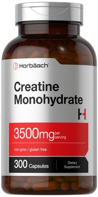 Horbach Creatine Monohydrate Capsules | 3500mg | 300 Count | Non-GMO and Gluten Free Supplement