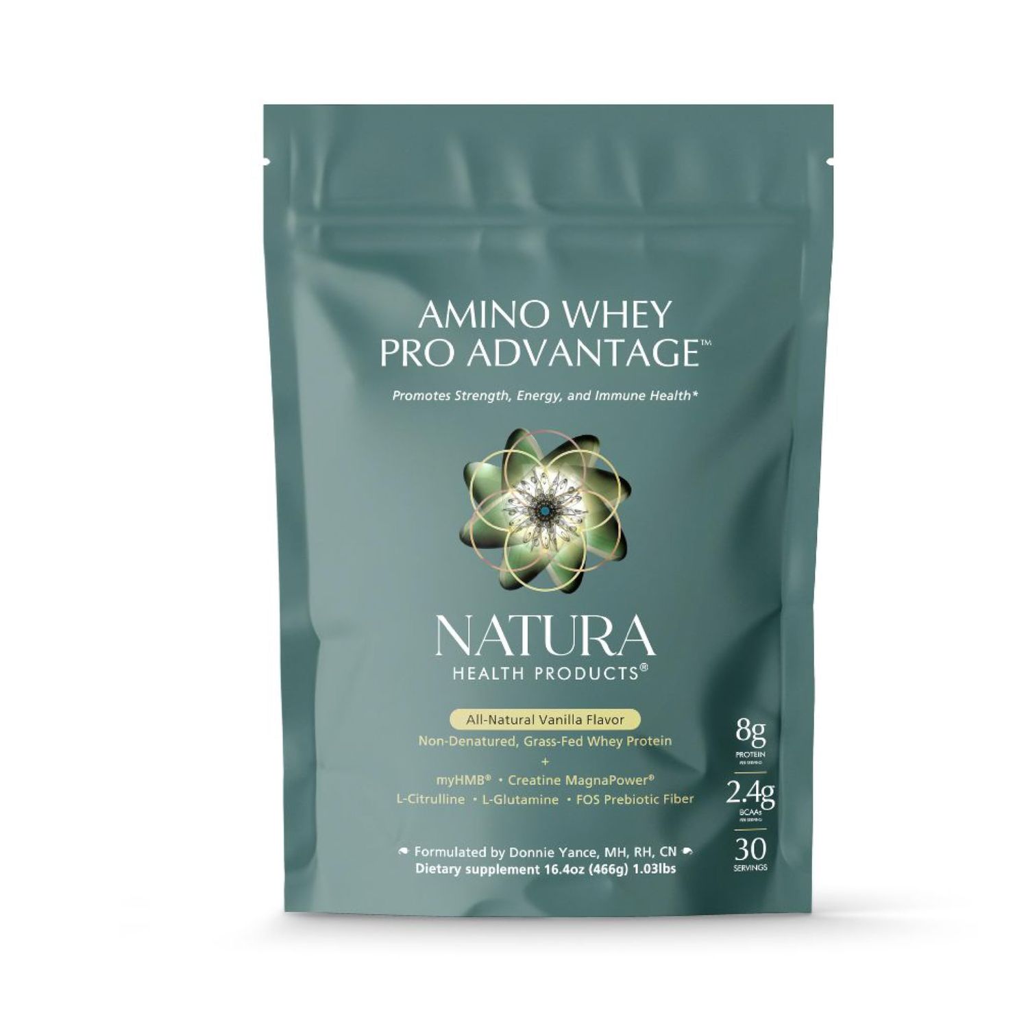 Natura Health Products Amino Whey Pro Advantage - Grass-Fed Whey Protein with HMB, Creatine, L-Glutamine. Clean Ingredients for Muscle Growth, Recovery (8 Grams of Protein per Scoop - 30 Servings)