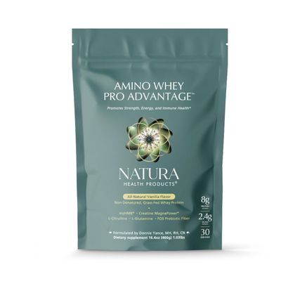 Natura Health Products Amino Whey Pro Advantage - Grass-Fed Whey Protein with HMB, Creatine, L-Glutamine. Clean Ingredients for Muscle Growth, Recovery (8 Grams of Protein per Scoop - 30 Servings)