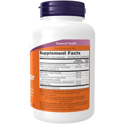 NOW Cider Vinegar, 180 Veg Capsules, Foods