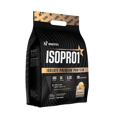 MAGESTIC1 IsoPro1 Whey Isolate Powder, Whey Protein Isolate, 30g of Protein, 3g Creatine, 6.2g BCAAs, 3.3LB, Vanilla Ice Cream