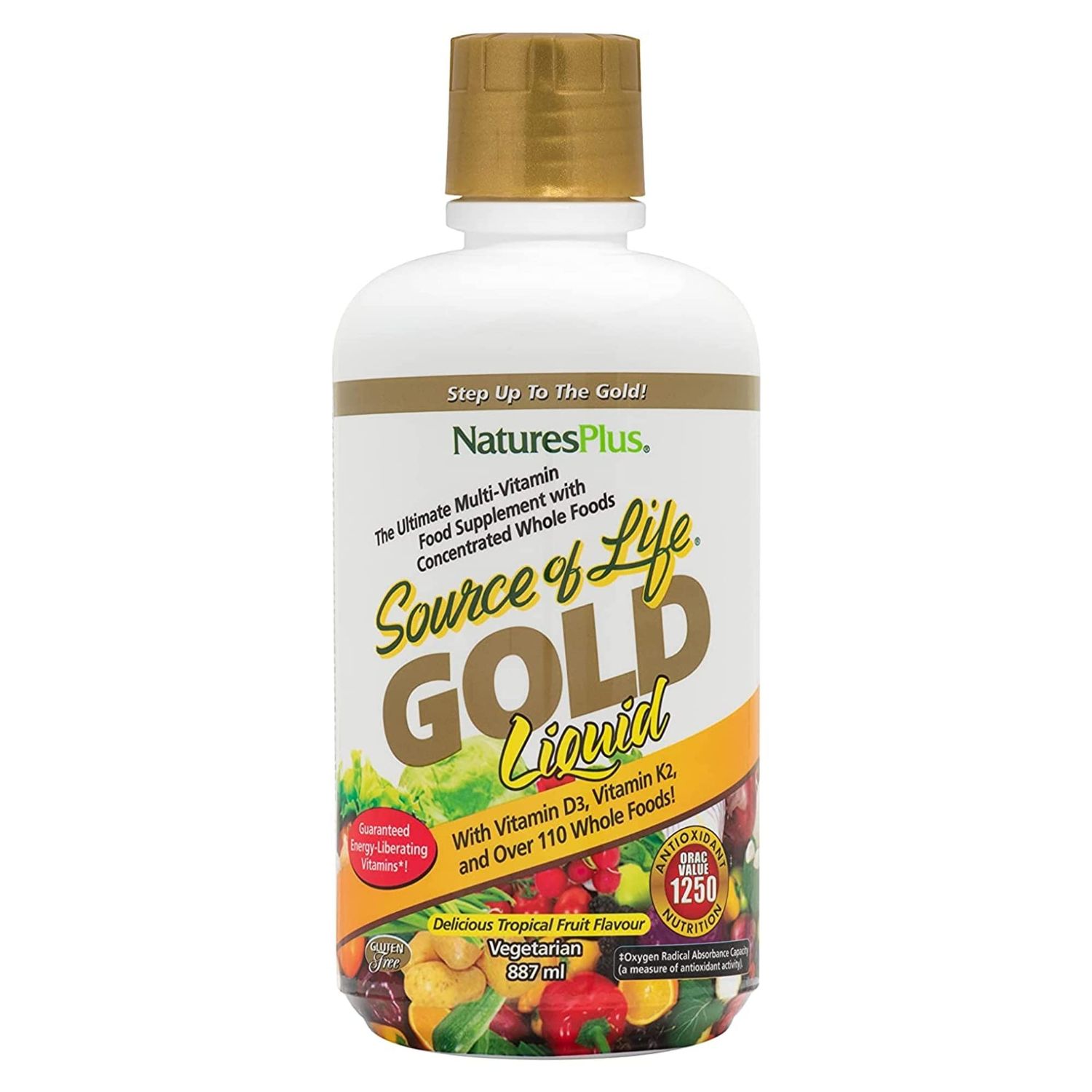 Natures Plus Source of Life Gold Multivitamin Liquid - 30 oz - with Vitamins D3, B12 &amp; K2 - Blood, Bone &amp; Immune Support - Vegetarian &amp; Gluten Free - 30 Servings