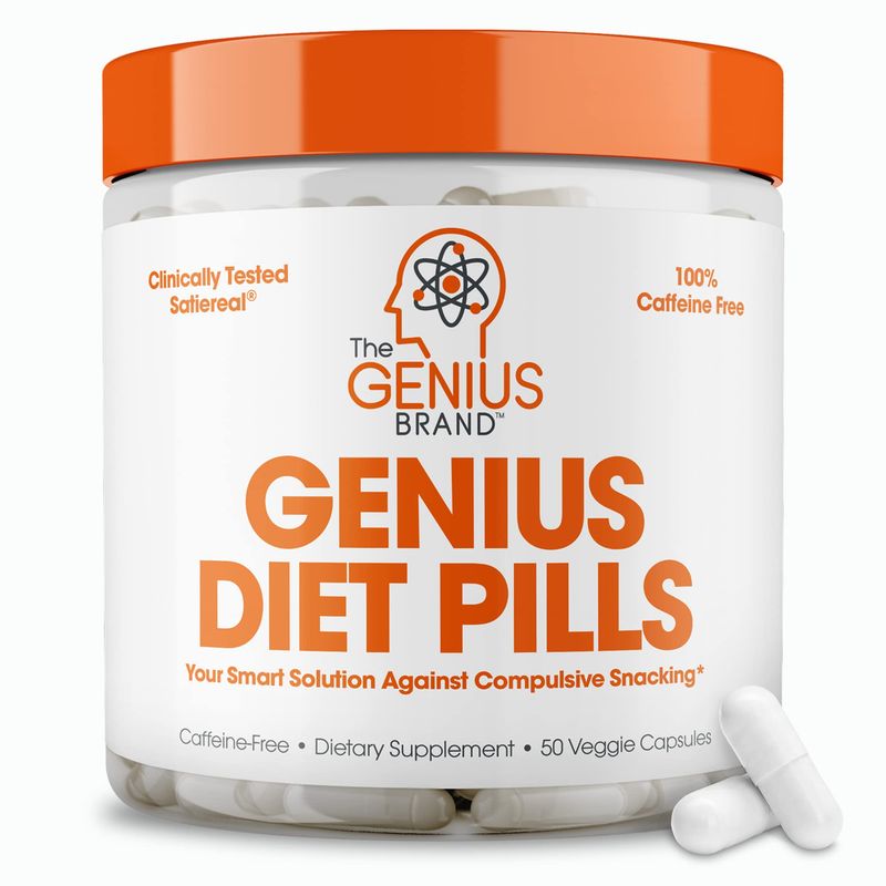 The Genius Brand - Genius Diet Pills for Weight Loss Support, 50 Veggie Capsules - Smart Appetite Suppressant for Women and Men - Natural 5-HTP &amp; Saffron Supplement - Cortisol &amp; Thyroid Support