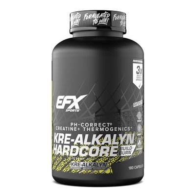 EFX Sports Kre-Alkalyn Hardcore | Thermogenic pH Correct Creatine Monohydrate Pill Supplement | Energy &amp; Strength Pre Workout | 60 Servings, 180 Capsules
