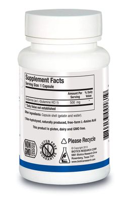 Biotics Research L Glutamine, Gastrointestinal Health, Gut Lining Support, Muscle Repair, Lean Muscle, Antioxidant Activity, Free Form Amino Acid. 180 Capsules