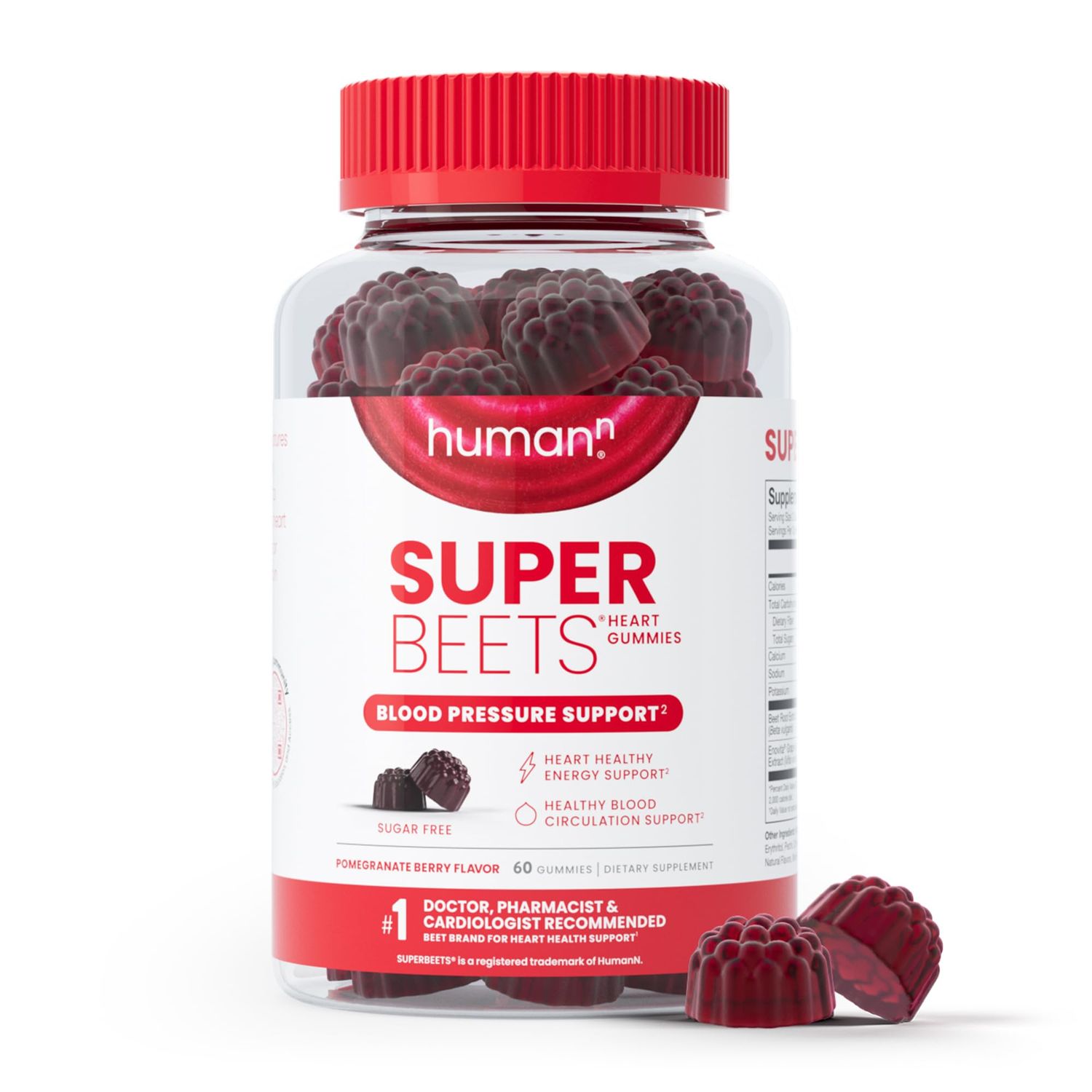 humanN SuperBeets Heart Gummies - Beet Gummies with Heart-Healthy Energy Support, Grape Seed Extract &amp; Beet Root Powder, Sugar Free - Pomegranate Berry Flavor, 60 Count