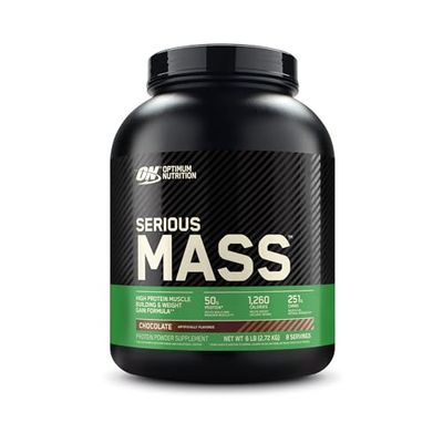 Optimum Nutrition Serious Mass, Weight Gainer Protein Powder, Mass Gainer, Vitamin C and Zinc for Immune Support, Creatine, Chocolate, 6 Pound (Packaging May Vary)