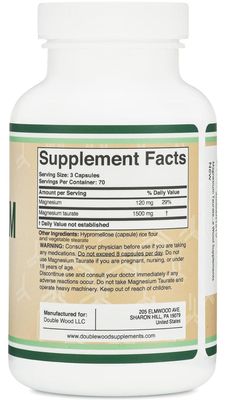 Magnesium Taurate Supplement for Cardiovascular Health to Boost Magnesium Levels (1,500mg per Serving, 210 Vegan Capsules) Non-GMO, Gluten Free, by Double Wood Supplements