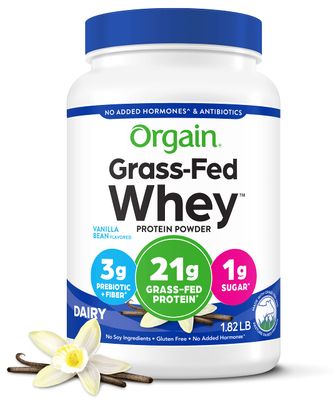 Orgain Whey Protein Powder, Vanilla Bean- 21g Grass Fed Dairy Protein, 5g BCAAs, 3g Prebiotic Fiber, No Sugar Added, No Added Hormones, Gluten Free, Kosher, For Shakes &amp; Smoothies - 1.82lb