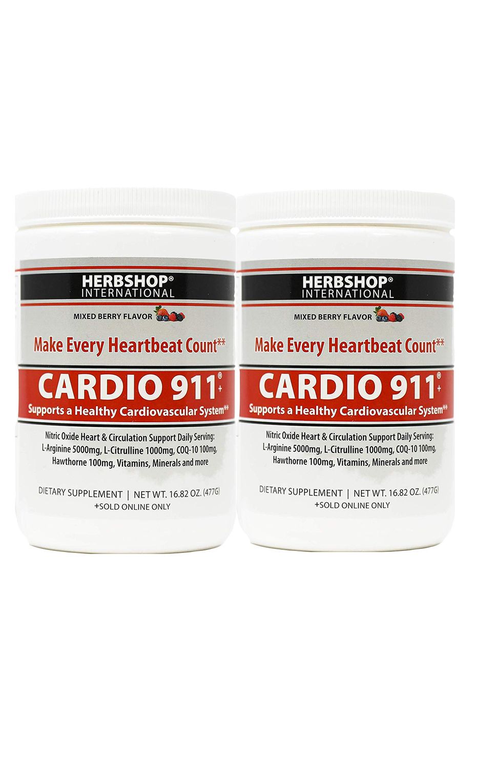 Cardio 911 L-arginine and L-citrulline, Nitric Oxide Supplement, Mixed Berry Flavor, Pack of 2