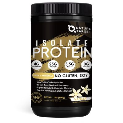 NATURE TARGET Isolate Whey Protein Powder Vanilla, 25g Protein Low Carb Sugar-Free &amp; Gluten-Free, 5.5g BCAAs, Rich in Fibers &amp; Minerals, 1.1 Pound, 16 Servings