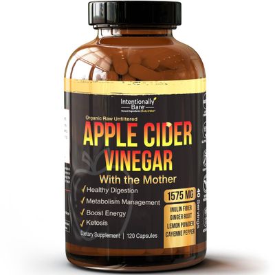 Intentionally Bare Organic Apple Cider Vinegar Capsules with The Mother - Keto Apple Cider Vinegar Capsules - ACV Capsules for Keto Cleanse &amp; Healthy Diet 1575mg - 120 Capsules