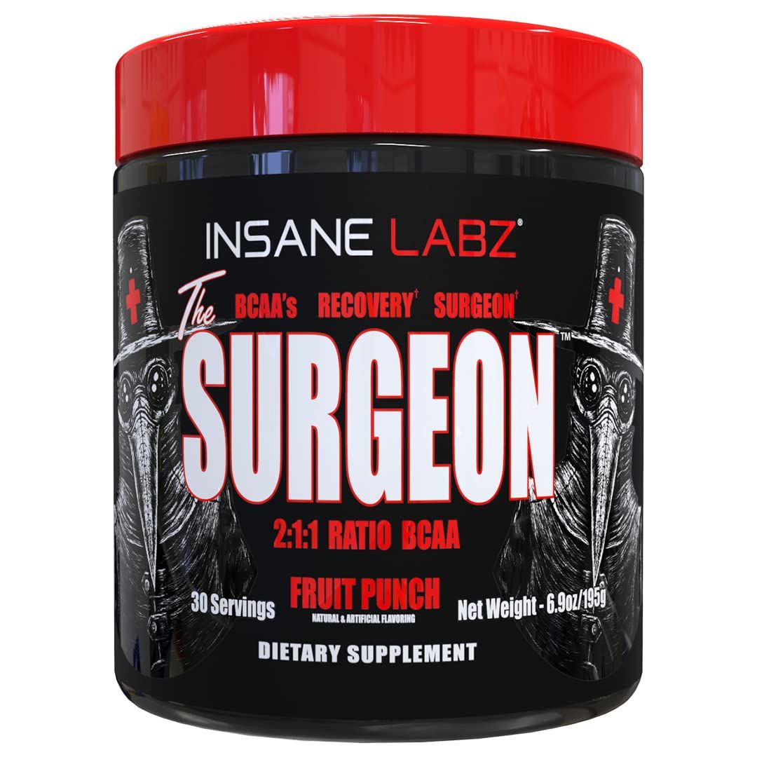Insane Labz The Surgeon BCAA Recovery Powder - Branched Chain Amino Acid Post Workout Drink for Muscle Recovery - 30 Srvgs (30 Servings (Pack of 1), Fruit Punch)