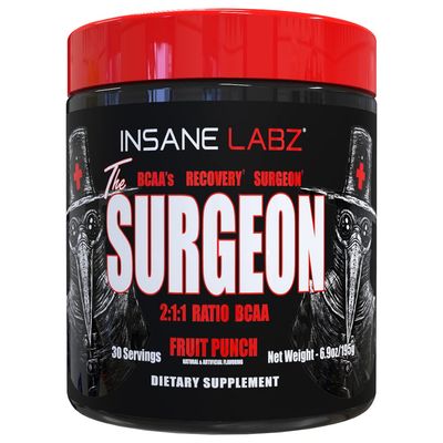 Insane Labz The Surgeon BCAA Recovery Powder - Branched Chain Amino Acid Post Workout Drink for Muscle Recovery - 30 Srvgs (30 Servings (Pack of 1), Fruit Punch)
